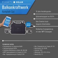 Balkonkraftwerk 1170W Solaranlage mit 800W Eway Micro Wechselrichter WiFi Bluetooth, 2X 450W Bifaziale Solarmodule, Schukokabel 5m, Photovoltaik PV Anlage (1170W)