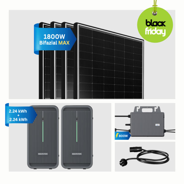 Balkonkraftwerk 4x450W mit Speicher, Komplettset Solarmodule mit Marstek B2500-D Stromspeicher 2500W, 800W TSUN Wechselrichter mit 5m Kabel, PV Anlage mit 2 Stück Marstek B2500 Solarspeicher