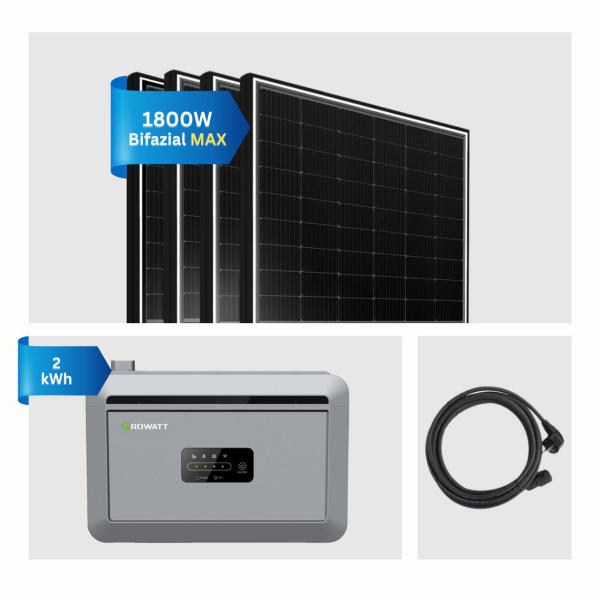 Balkonkraftwerk 1800W mit 2048W Speicher, 4x450W Glas-Glas Solarmodule mit Growatt Nexa 2000 Stromspeicher, bifazial Solarpaneele bis zu 2340W Leistung, Solaranlage Photovoltaik für Dach Haus Balkon