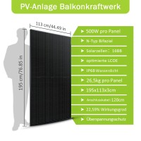 Balkonkraftwerk 2600W mit 2048W Speicher, 4x500W Glas-Glas Solarmodule mit Growatt Nexa 2000 Stromspeicher, bifazial Solarpaneele bis zu 2600W Leistung, Solaranlage Photovoltaik FULL BLACK.