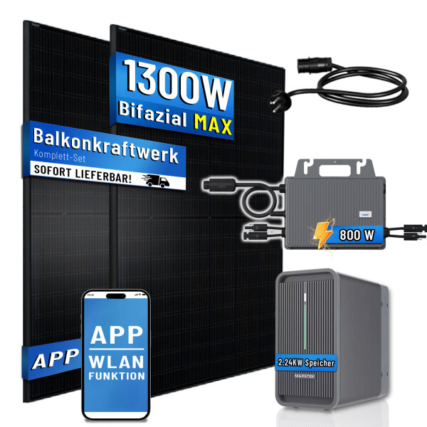 Balkonkraftwerk 2x500W mit TSOL-MS800 Wechselrichter mit Marstek Speicher 2240W
