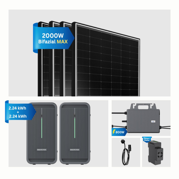 Balkonkraftwerk 2000W mit Speicher, Komplettset Solarmodule Black Frame mit 800W TSUN Wechselrichter mit 5m Kabel, PV Anlage mit 2 Stück Marstek B2500 Solarspeicher 2240W
