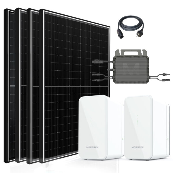 Balkonkraftwerk 2340W Solaranlage mit Speicher 4480W, 800W Marstek Micro Wechselrichter WiFi Bluetooth, 4x450W Bifaziale Solarmodule, Photovoltaik PV Anlage mit 2 Stück Marstek Speicher B2500