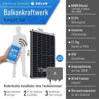 Balkonkraftwerk 2600W mit 4800W Dyness Speicher, 4x500W Bifazial Solarmodule Vollschwarz mit Dyness Stromspeicher 4,8kwh, APS EZHI 1200W Wechselrichter Inselanlage PV Anlage für Haus Balkon Garten