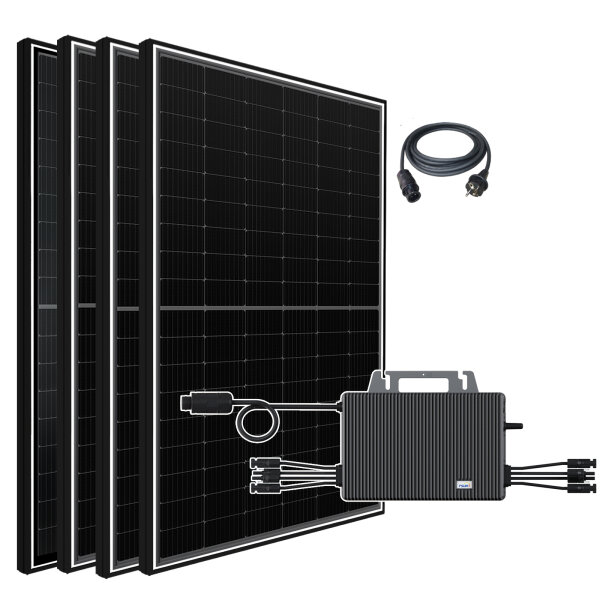 Balkonkraftwerk 2600W Solaranlage Komplettset mit TSUN 2000W Micro Wechselrichter, 4X 500W Bifazial Solarmodule Vollschwarz PV Photovoltaikanlage für Haus Dach Terrasse