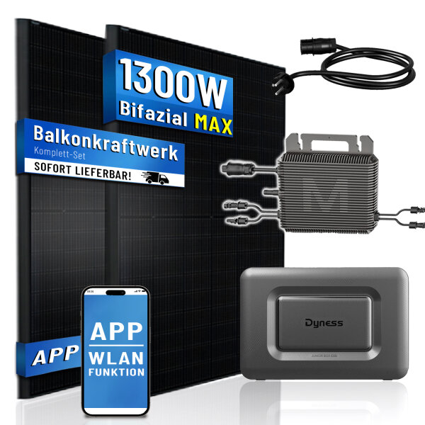 Balkonkraftwerk 1300W Solaranlage mit Speicher Marstek B2500, 800W Marstek Micro Wechselrichter, 2x500W Bifaziale Solarmodule Vollschwarz, Photovoltaik PV Anlage mit Solarspeicher, ohne Smart Meter