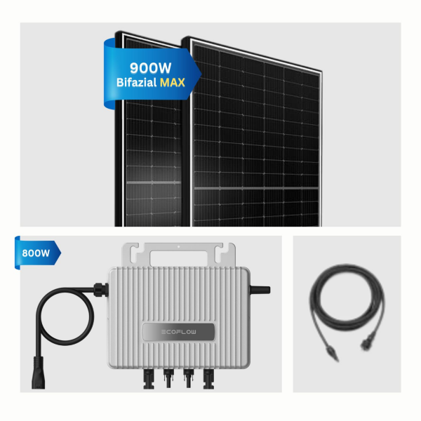 Balkonkraftwerk 2x450W Solaranlage mit 800W Ecoflow Stream Micro Wechselrichter WiFi Bluetooth, Glas-Glas Solarmodule 2X 450W Bifazial Black Frame, Photovoltaik PV Anlage für Haus Dach Terrasse Balkon