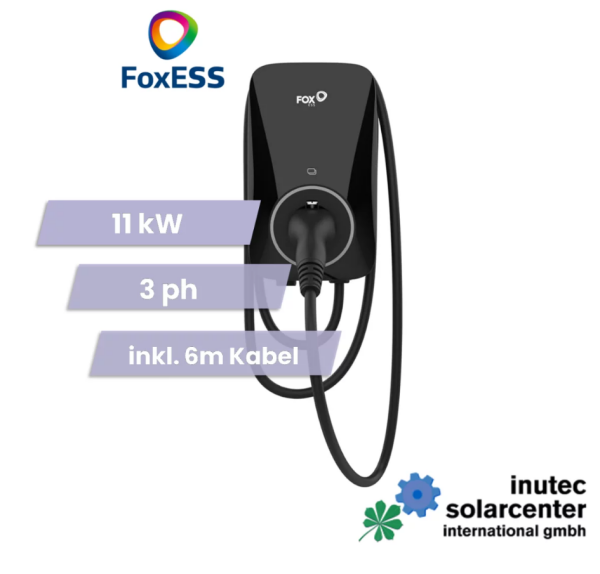 FOXESS® Wallbox A011KP1-E-2, 16A, WiFi/Bluetooth, IP55, schwarz