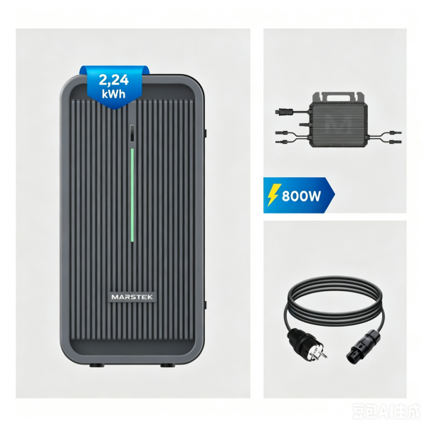 Marstek® B2500-D Black 2.24kWh Balkonkraftwerk mit Speicher | Komplettset mit 800W Wechselrichter & 5m BC-Kabel