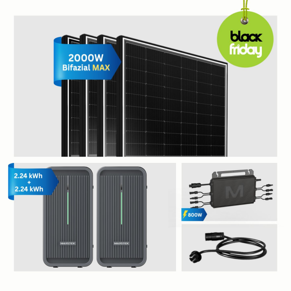 Balkonkraftwerk 4x500W mit Marstek800W Wechselrichter mit 2xMarstek Speicher 4480 Wh