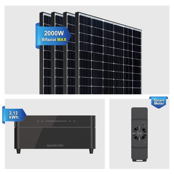 Balkonkraftwerk 2000W mit Speicher Marstek Venus A 2120Wh, 4x500W Black Frame Glas-Glas Solarmodule mit 2,12kWh Solarspeicher, bis zu 2600W Solaranlage Photovoltaik für Dach Haus Balkon
