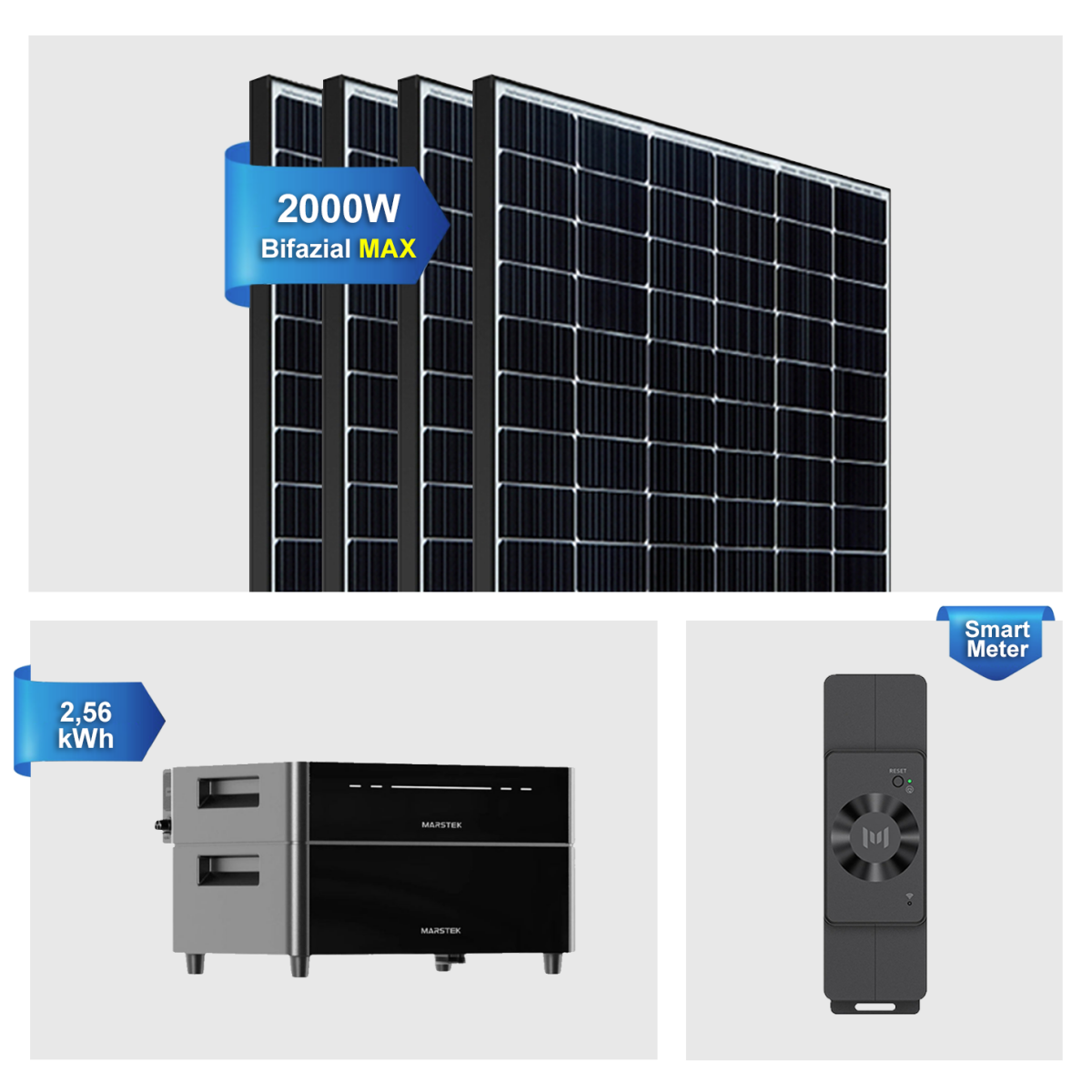 Bla String Modules Balkonkraftwerk 2000W mit Speicher Marstek Venus D 2560Wh, 4x500W Bla ...