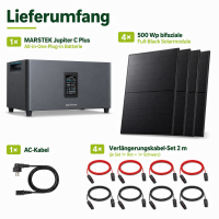 2000W Balkonkraftwerk mit 2,56 kWh Speicher MARSTEK Jupiter C + Plus, 4x500W BIFAZIAL FULLBLACK Solarmodule Solaranlage Solarspeicher
