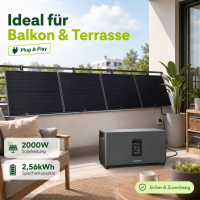 2000W Balkonkraftwerk mit 2,56 kWh Speicher MARSTEK Jupiter C + Plus, 4x500W BIFAZIAL FULLBLACK Solarmodule Solaranlage Solarspeicher