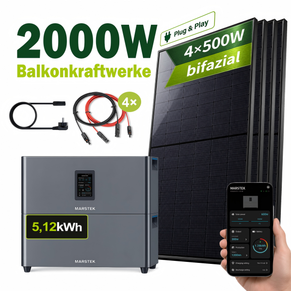 Marstek® Jupiter C Plus 5,12 kWh Premium Autarkie-Set | 2000W Bifazial Glas-Glas Modulen (ohne Smart Meter)