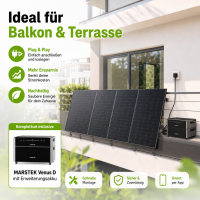 Balkonkraftwerk 2000W MARSTEK Venus D All-in-One Plug-in Batterie 2,56 kWh Zusatzakku mit 4×500W bifazialen Solarmodulen PV Solaranlage Solarspeicher