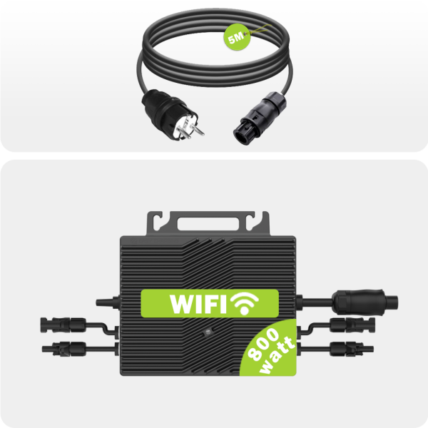 ELECTRONIC WAY® VN2T08EU 800W Mikrowechselrichter Schwarz mit integriertem WIFI + 5M BC01 Kabel